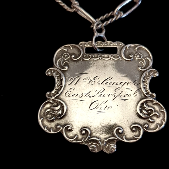 Vintage Foreé Hunsicker Sterling Silver Necklace Engraved Luggage Tags & Cherub - Picture 5 of 16